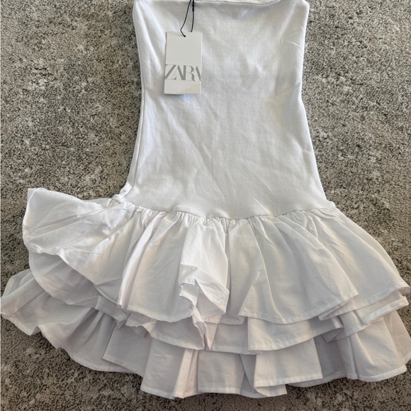 Zara Dresses & Skirts - Zara White Strapless Tiered Ruffle Mini Dress